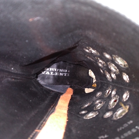 Vintage BRUNO VALENTI Mid Calf Square Toe Orange, Black Cowhide Leather Boots- 7 - Picture 7 of 8